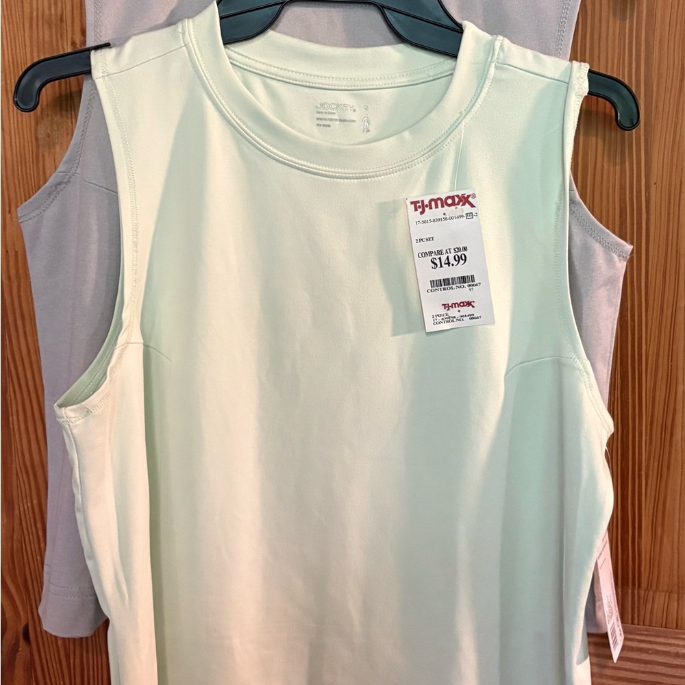 Women's Jockey Mint Green & Gray Sleeveless Tops